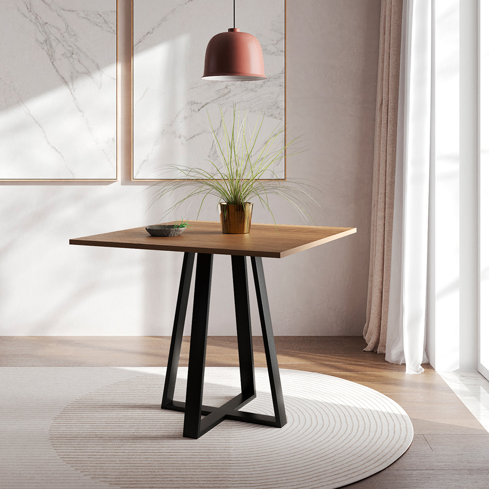 Conjunto de Mesa de Jantar com Tampo Imbuia e 4 Cadeiras Mônaco Veludo Bege e Preto