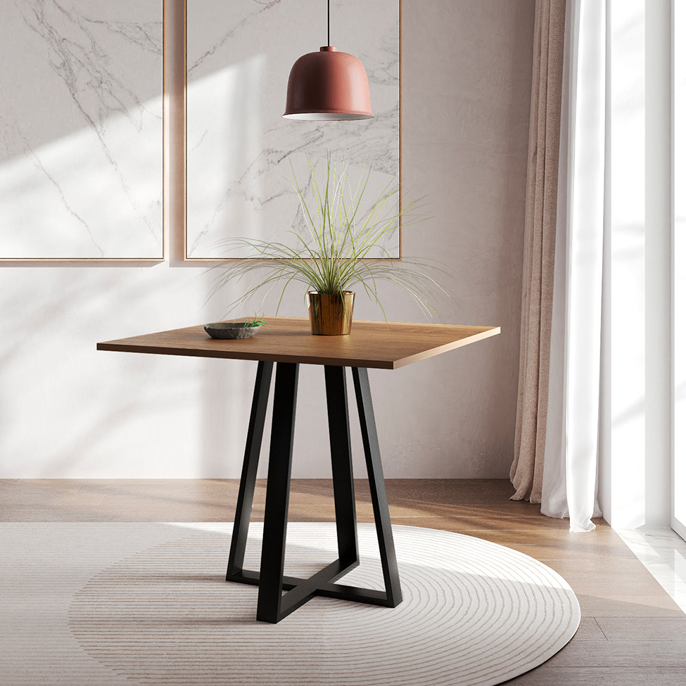 Conjunto de Mesa de Jantar com Tampo Imbuia e 4 Cadeiras Mônaco Veludo Preto