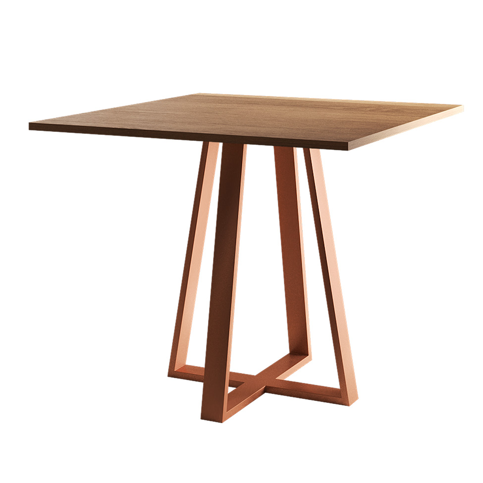 Conjunto de Mesa de Jantar com Tampo Imbuia e 4 Cadeiras Mônaco Veludo Preto e Cobre