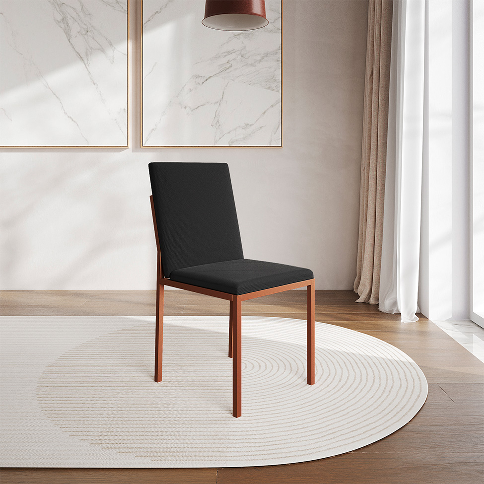 Conjunto de Mesa de Jantar com Tampo Imbuia e 4 Cadeiras Mônaco Veludo Preto e Cobre