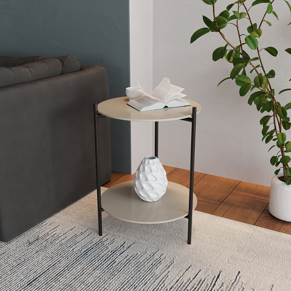 Mesa Lateral Marbella Premium Off White e Preta