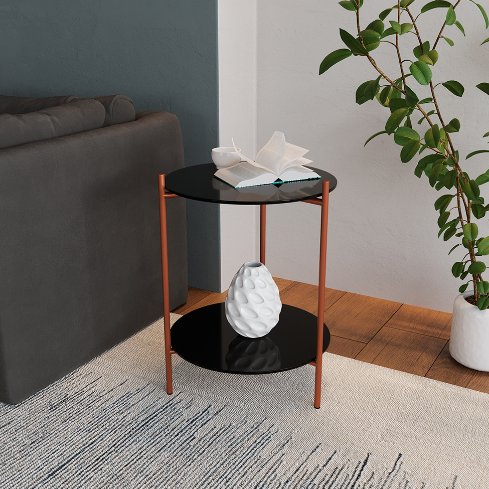 Mesa Lateral Marbella Premium Preta e Cobre