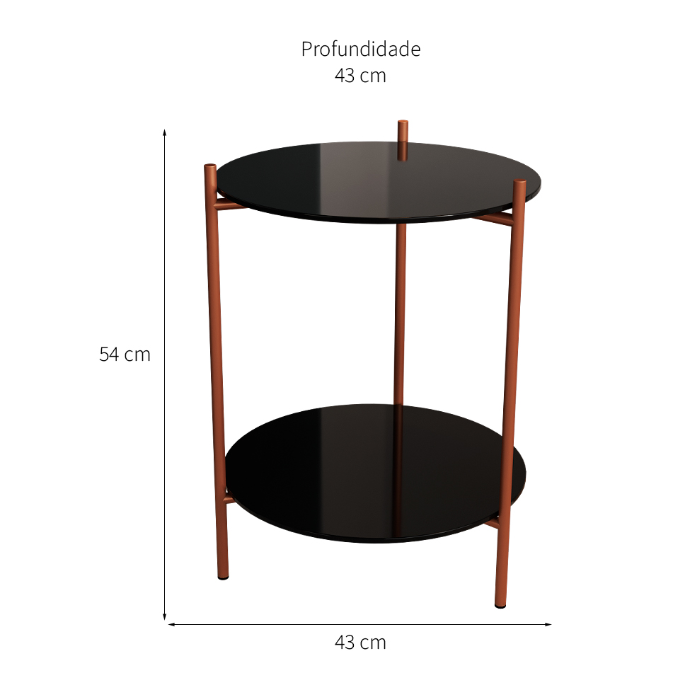 Mesa Lateral Marbella Premium Preta e Cobre
