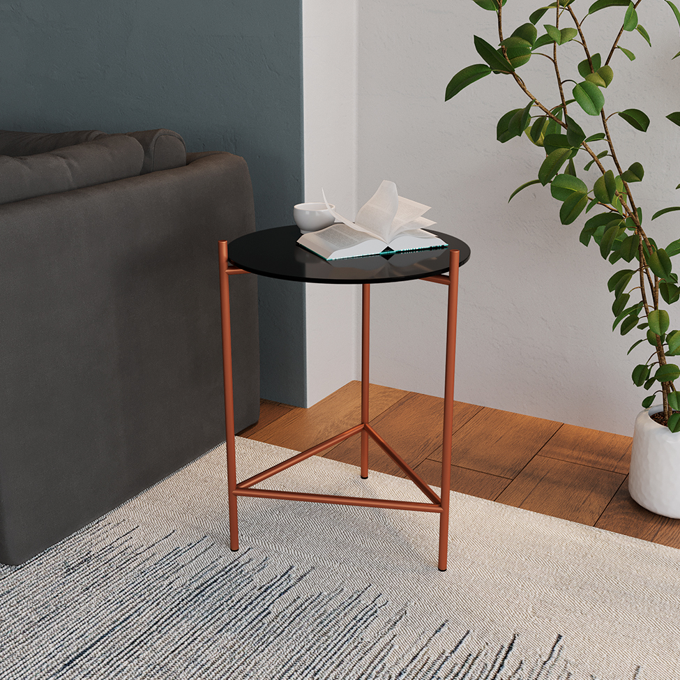 Mesa Lateral Marbella Preta e Cobre