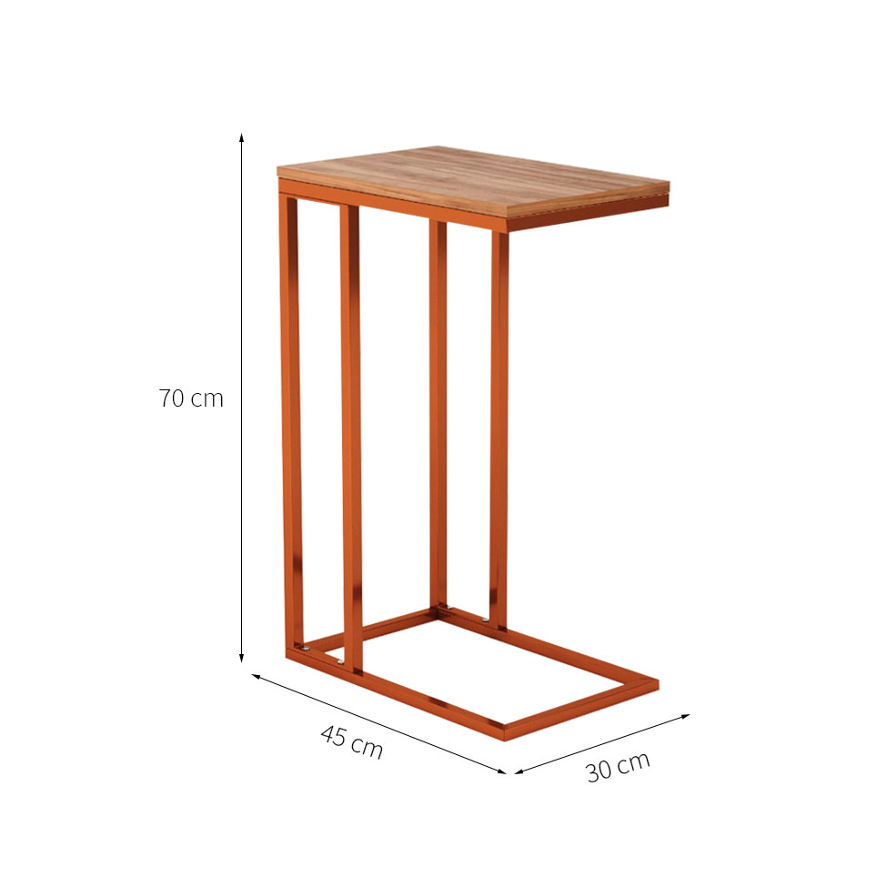 Mesa Lateral Retangular Elena Wood Cobre e Marrom