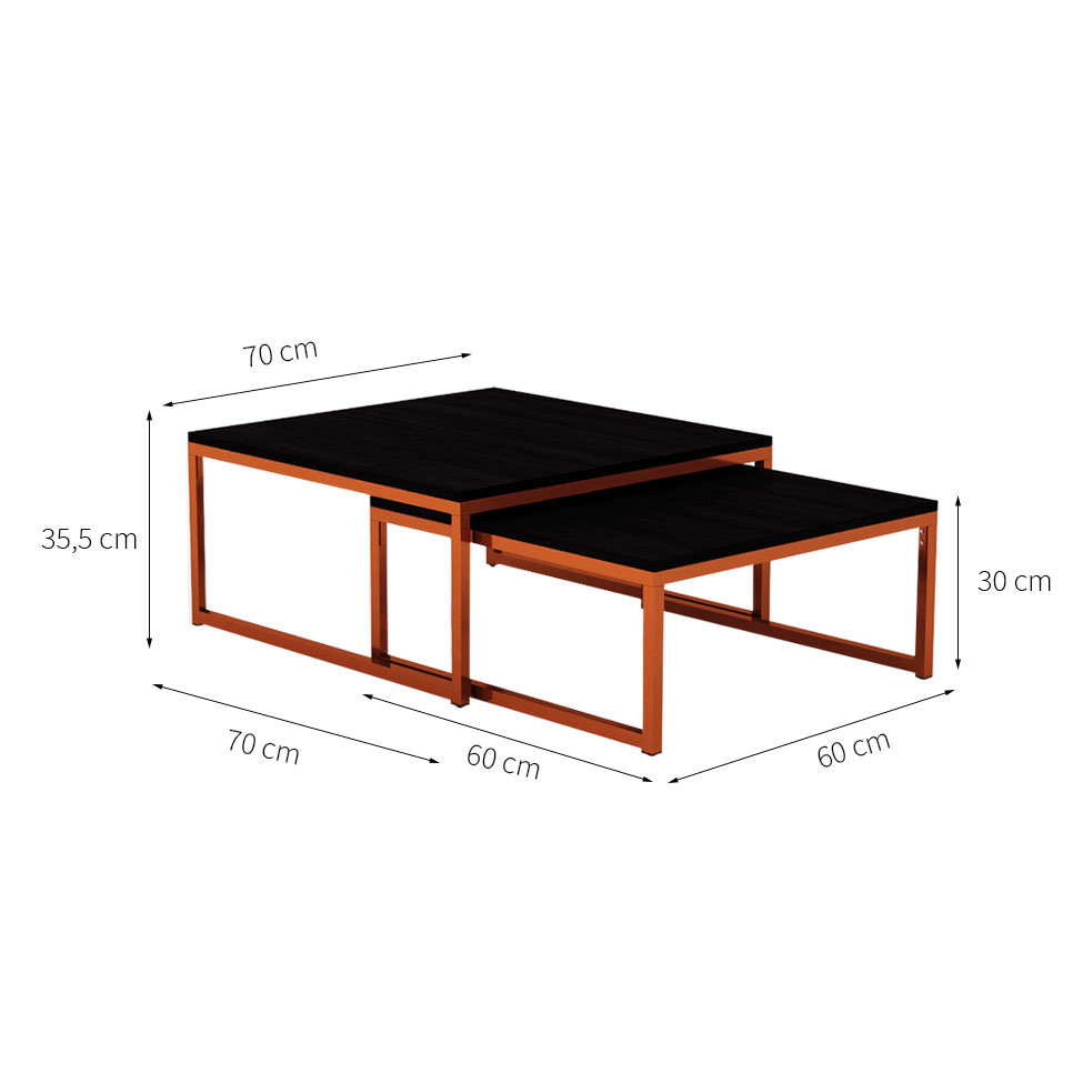 Mesa de Centro Quadrada Catarina Wood Cobre e Preta