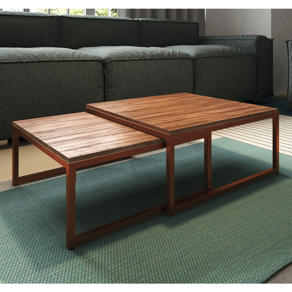 Mesa de Centro Quadrado Catarina Wood Cobre e Preta