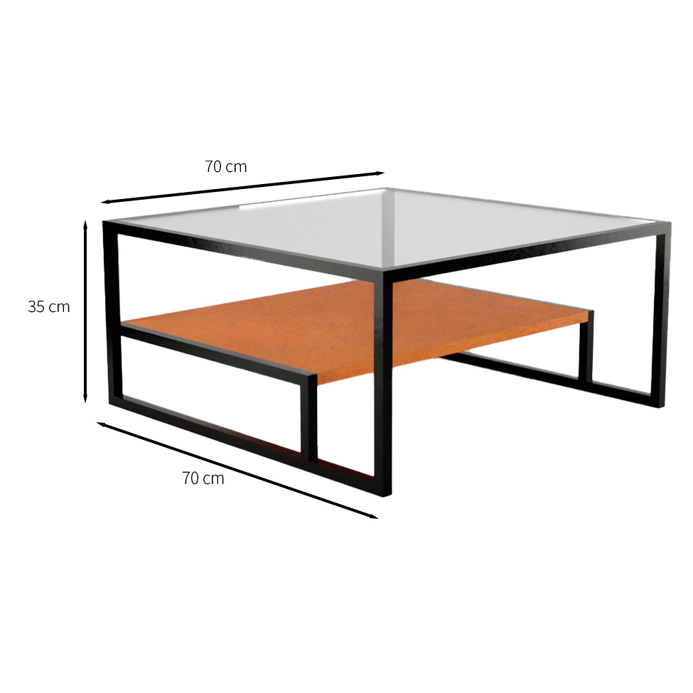 Mesa de Centro com Tampo de Vidro Toledo Preta e Canela