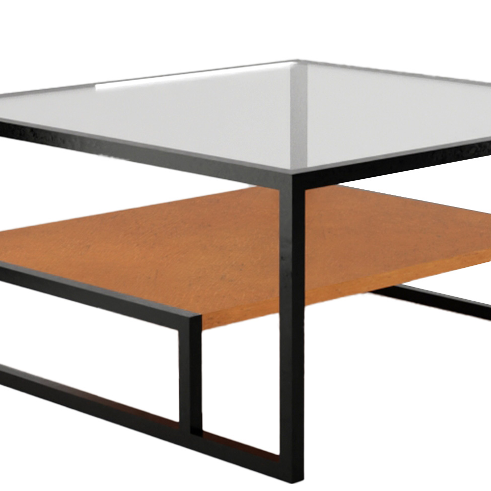 Mesa de Centro com Tampo de Vidro Toledo Preta e Canela