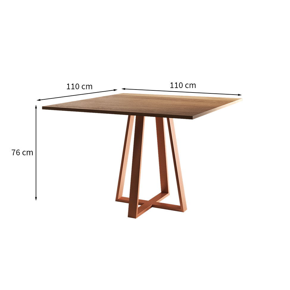 Mesa de Jantar Mônaco Quadrada Cobre e Imbuia 110 cm