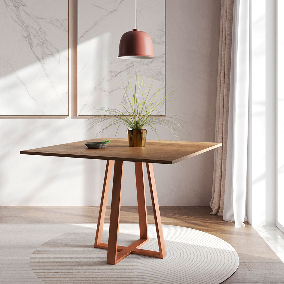 Mesa de Jantar Mônaco Quadrada Cobre e Imbuia 110 cm