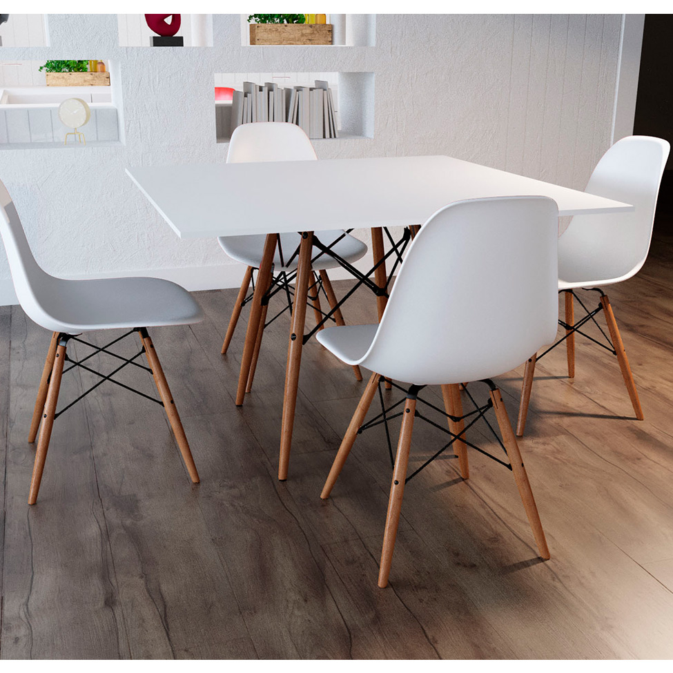 Mesa de Jantar Quadrada Eiffel Wood Branca 90 cm