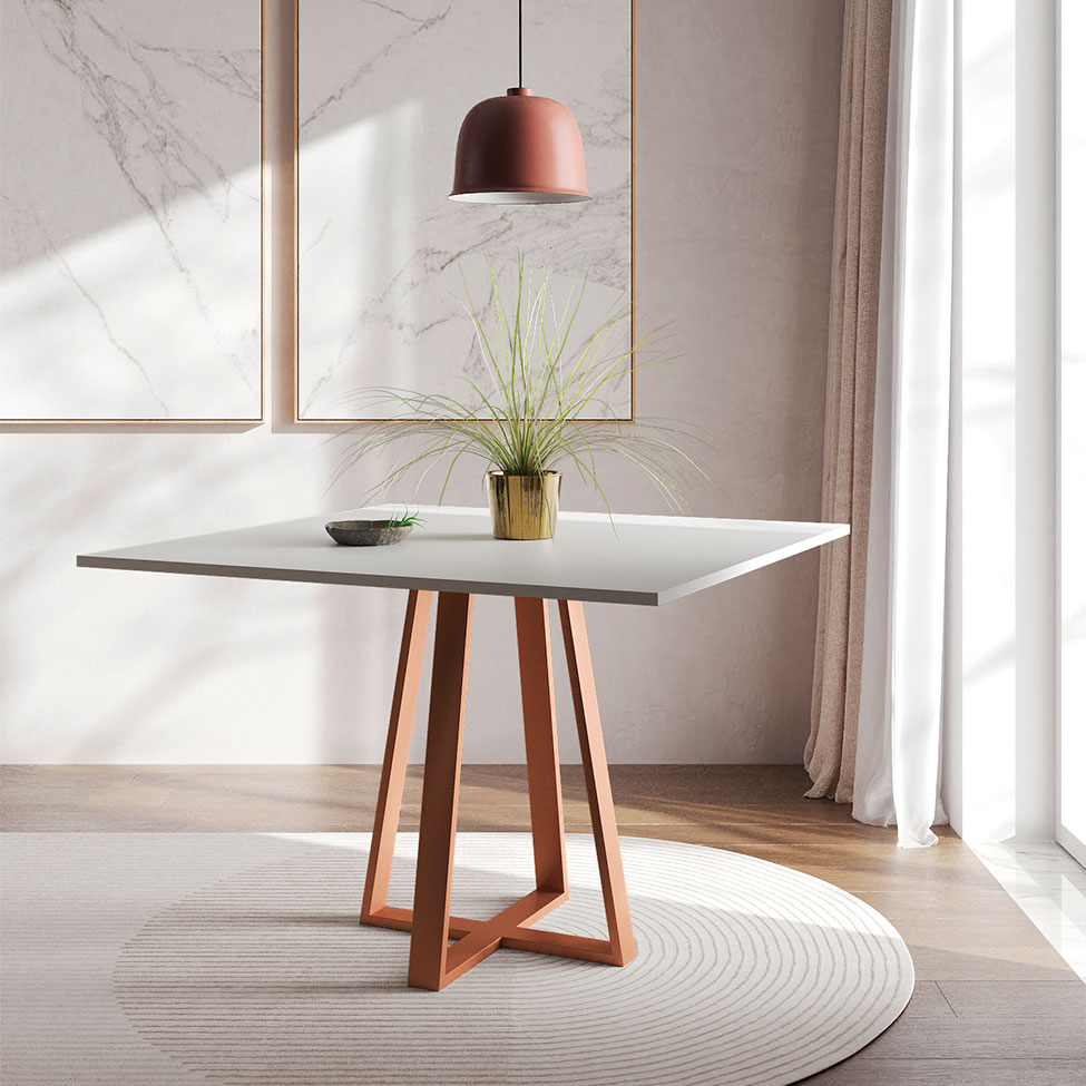 Mesa de Jantar Quadrada Mônaco Cobre e Branca 90 cm