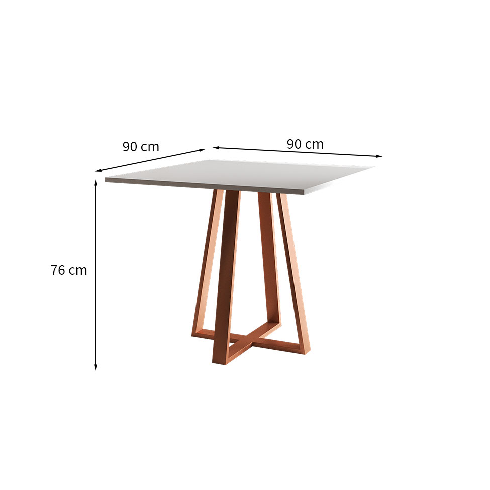 Mesa de Jantar Quadrada Mônaco Cobre e Branca 90 cm