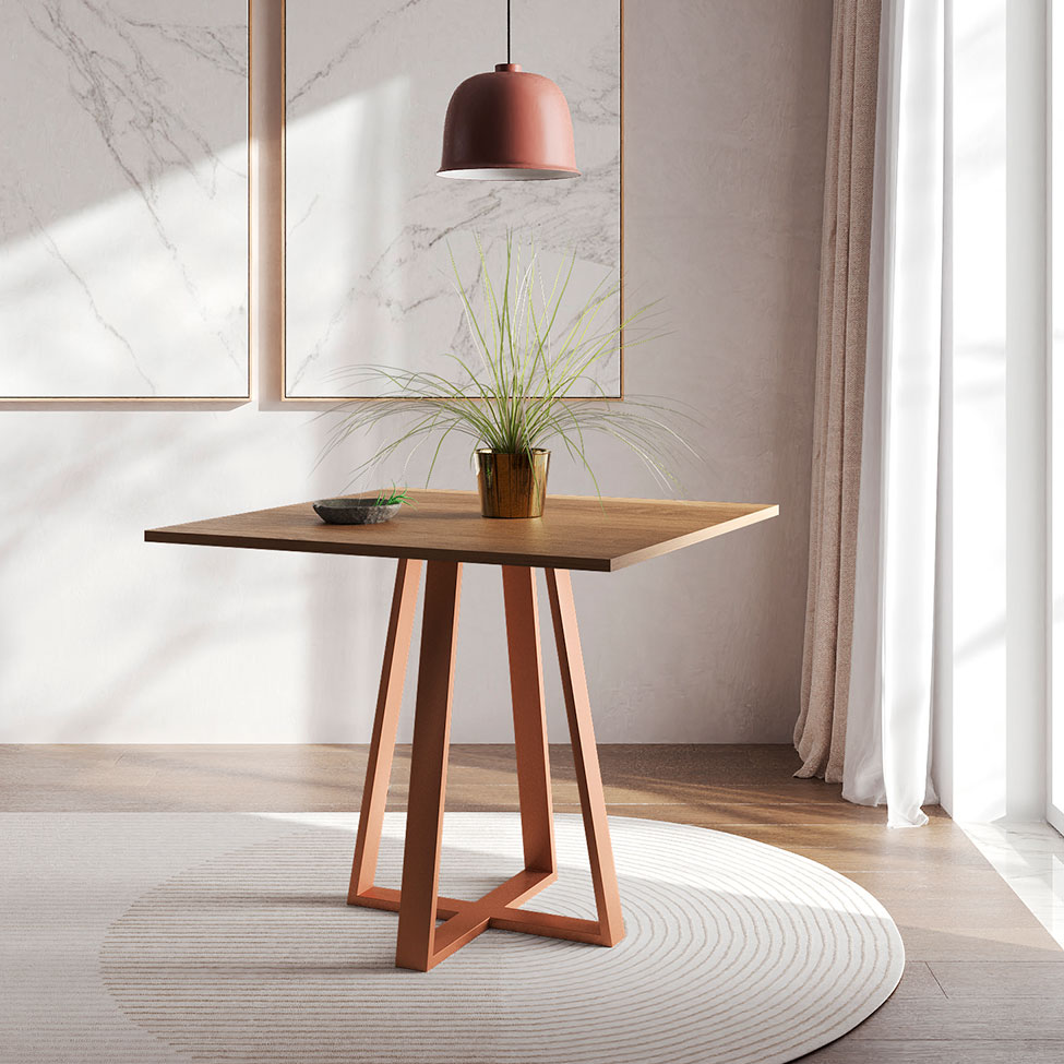Mesa de Jantar Quadrada Mônaco Cobre e Imbuia 90 cm