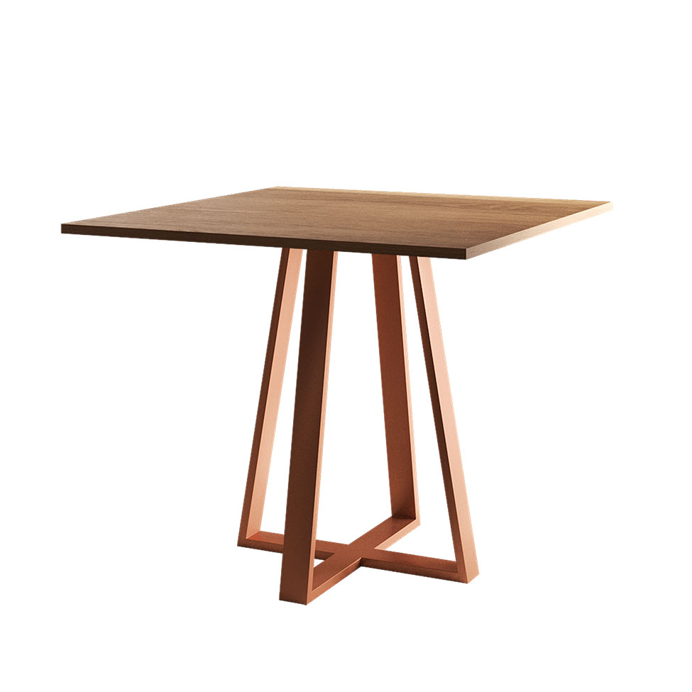 Mesa de Jantar Quadrada Mônaco Cobre e Imbuia 90 cm