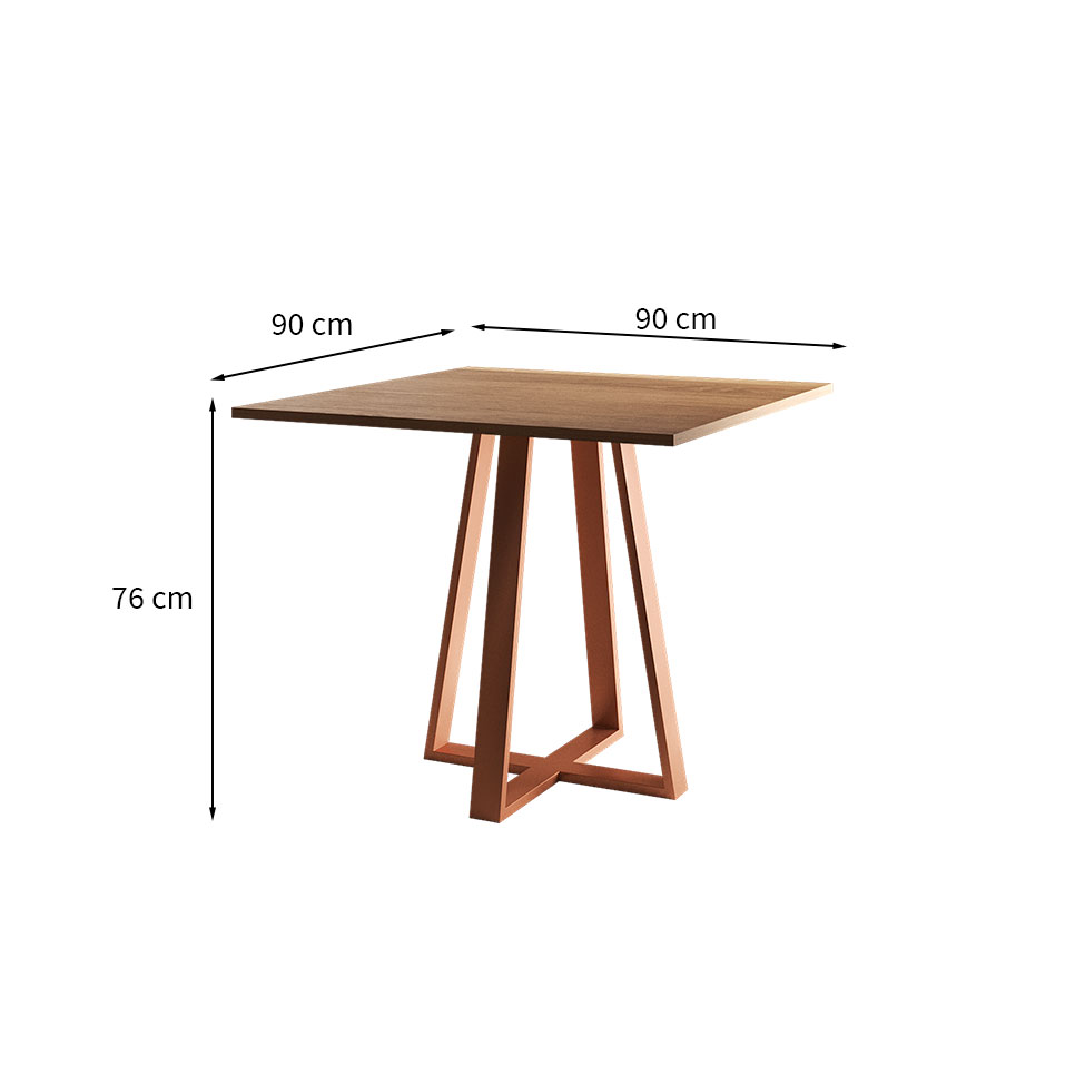 Mesa de Jantar Quadrada Mônaco Cobre e Imbuia 90 cm