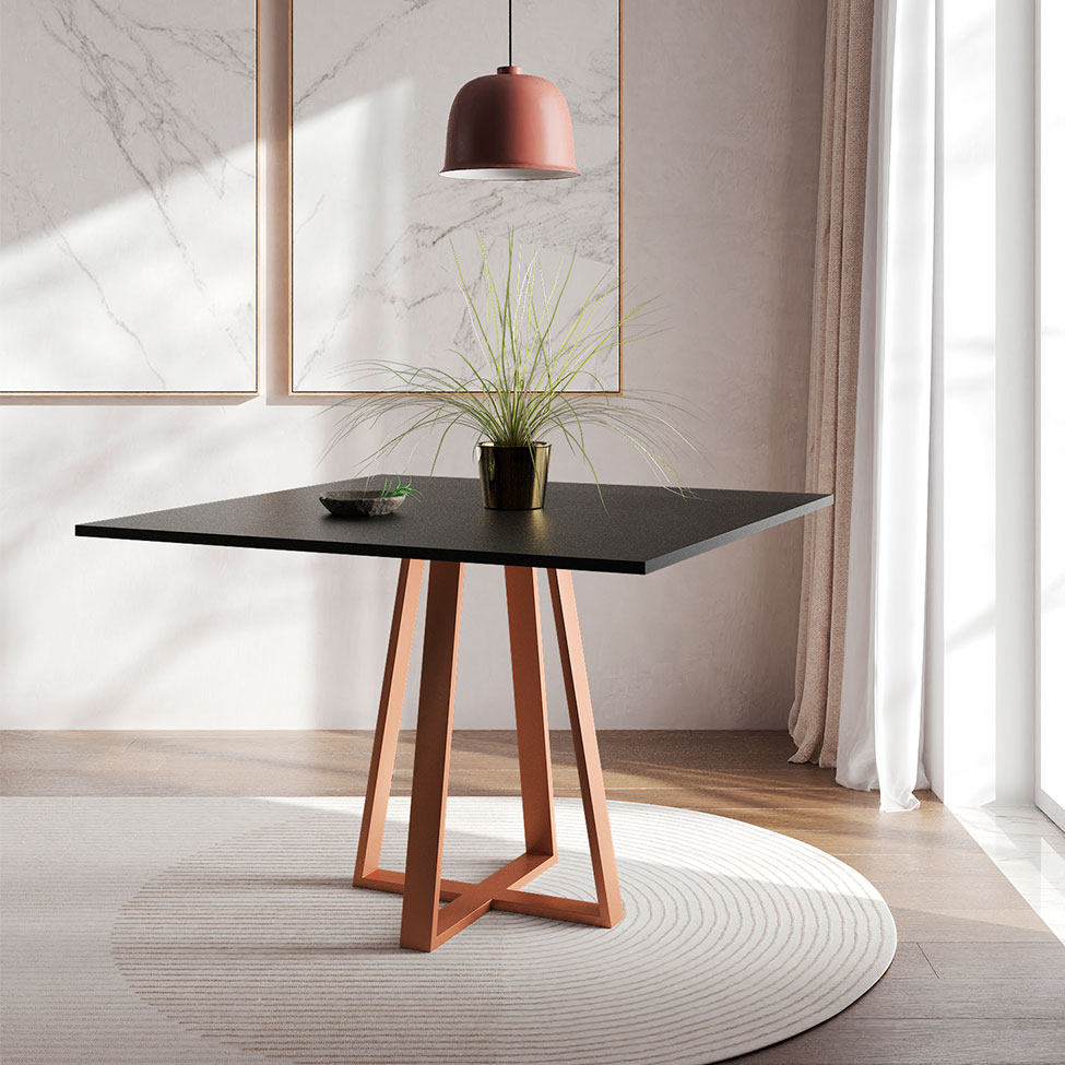 Mesa de Jantar Quadrada Mônaco Cobre e Preta 110 cm