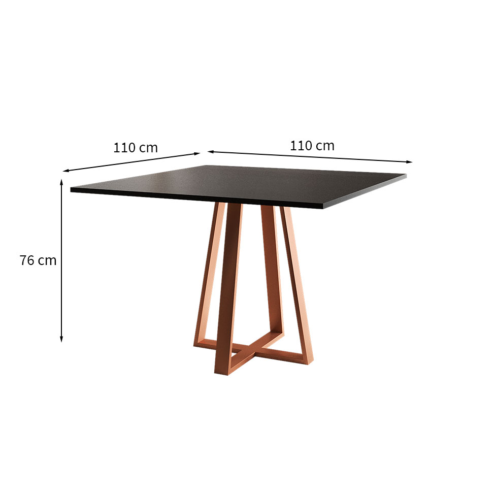 Mesa de Jantar Quadrada Mônaco Cobre e Preta 110 cm