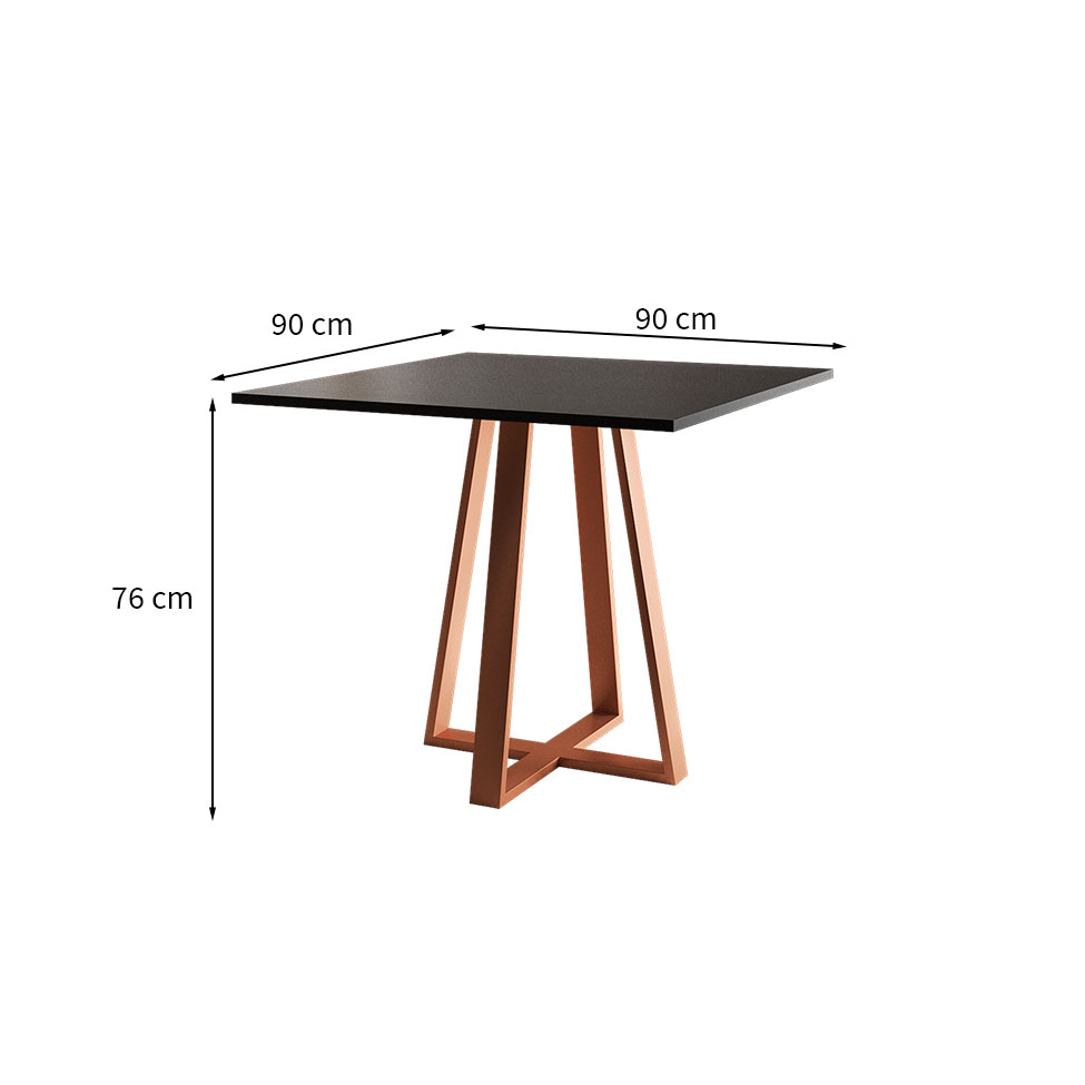 Mesa de Jantar Quadrada Mônaco Cobre e Preta 90 cm