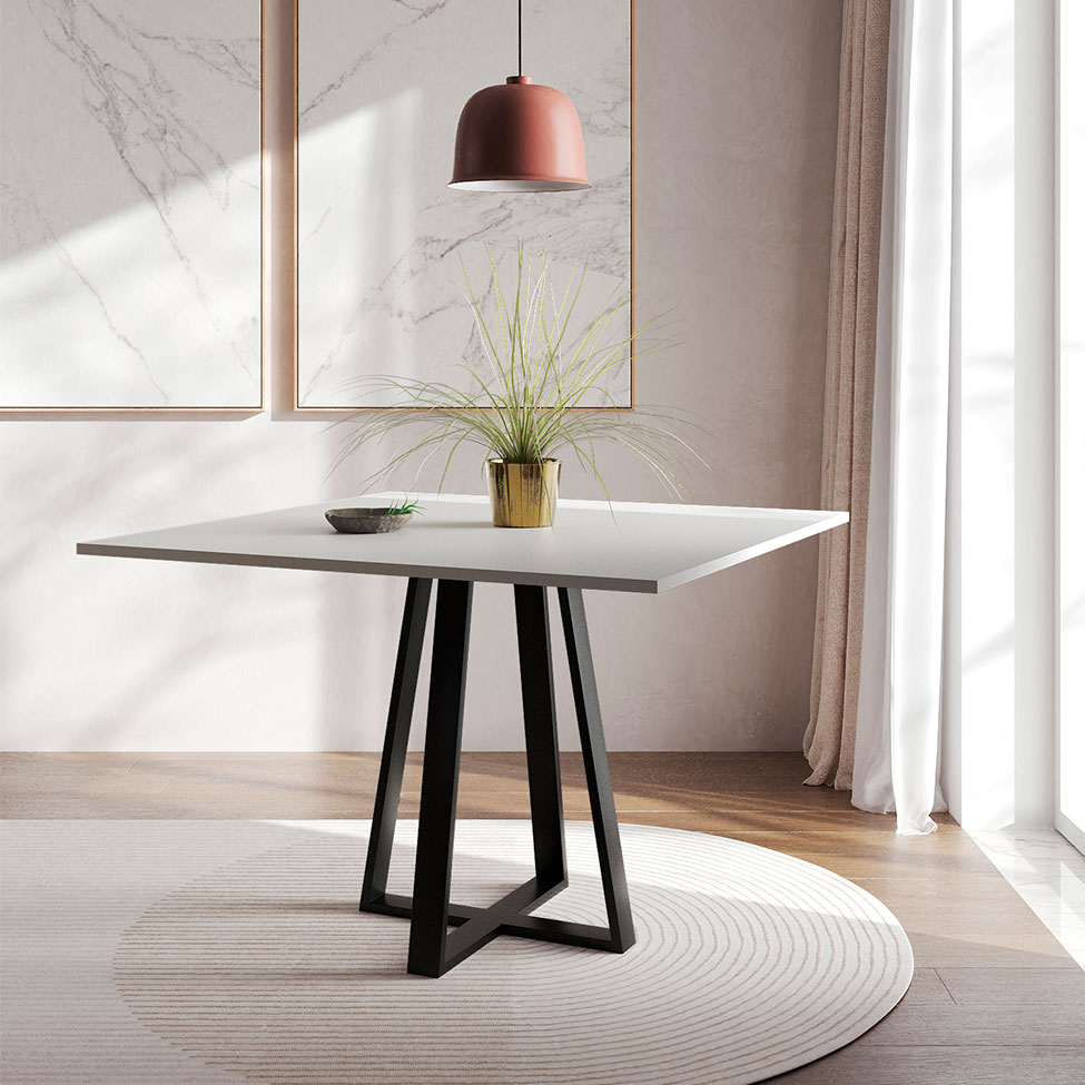 Mesa de Jantar Quadrada Mônaco Preta e Branca 110 cm