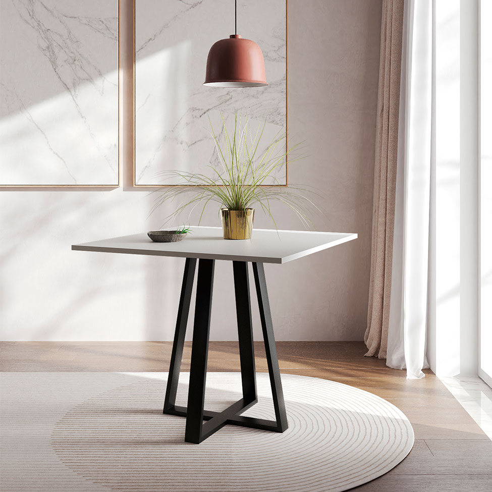 Mesa de Jantar Quadrada Mônaco Preta e Branca 90 cm