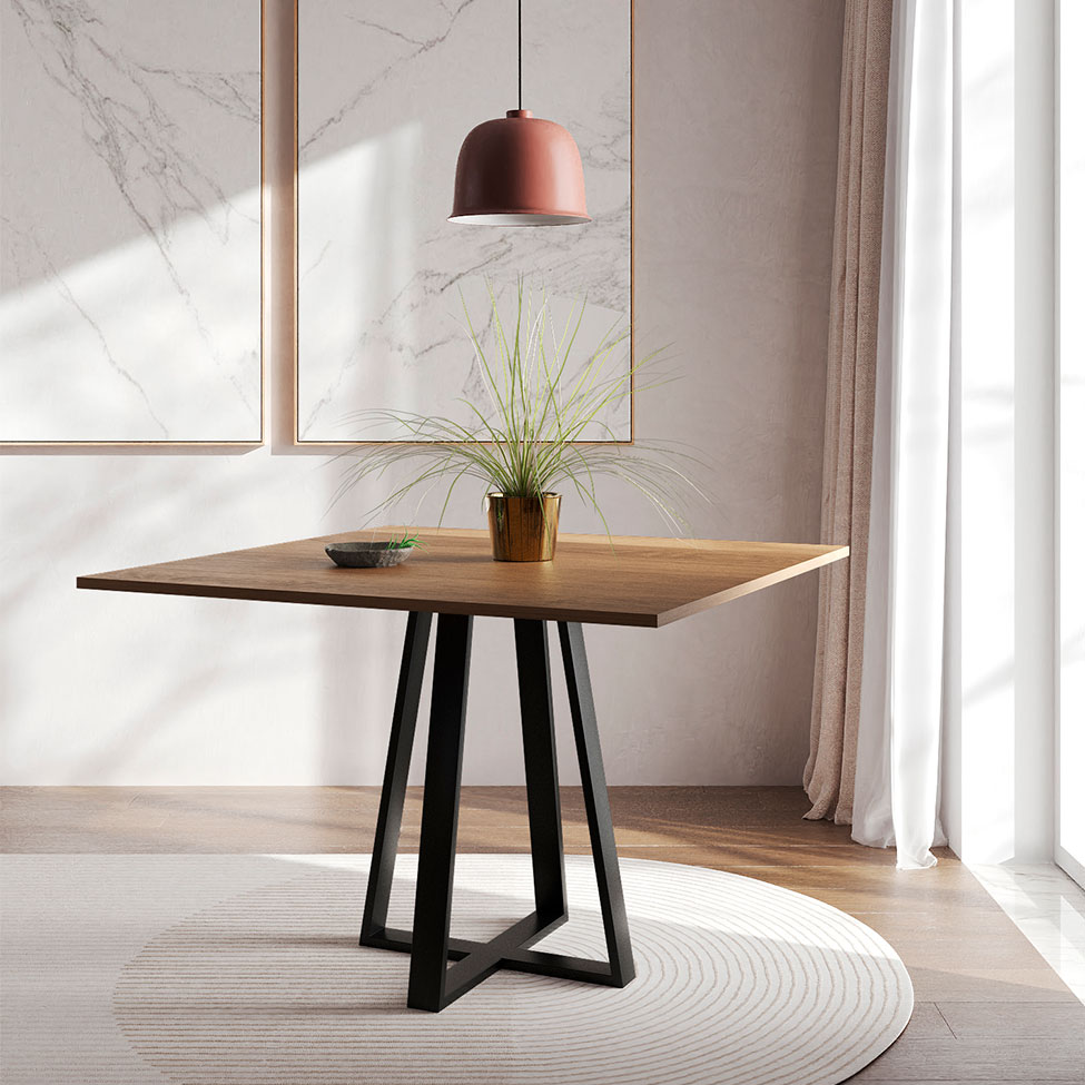 Mesa de Jantar Quadrada Mônaco Preta e Imbuia 110 cm
