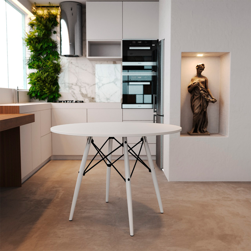 Mesa de Jantar Redonda Eiffel Wood Branca 90 cm