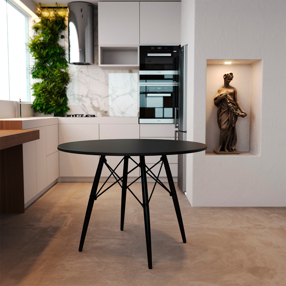 Mesa de Jantar Redonda Eiffel Wood Preta 90 cm