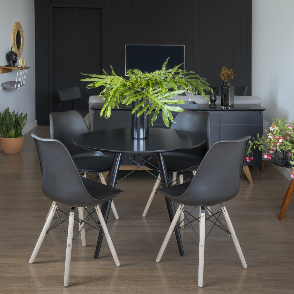 Mesa de Jantar Redonda Eiffel Wood Preta 90 cm