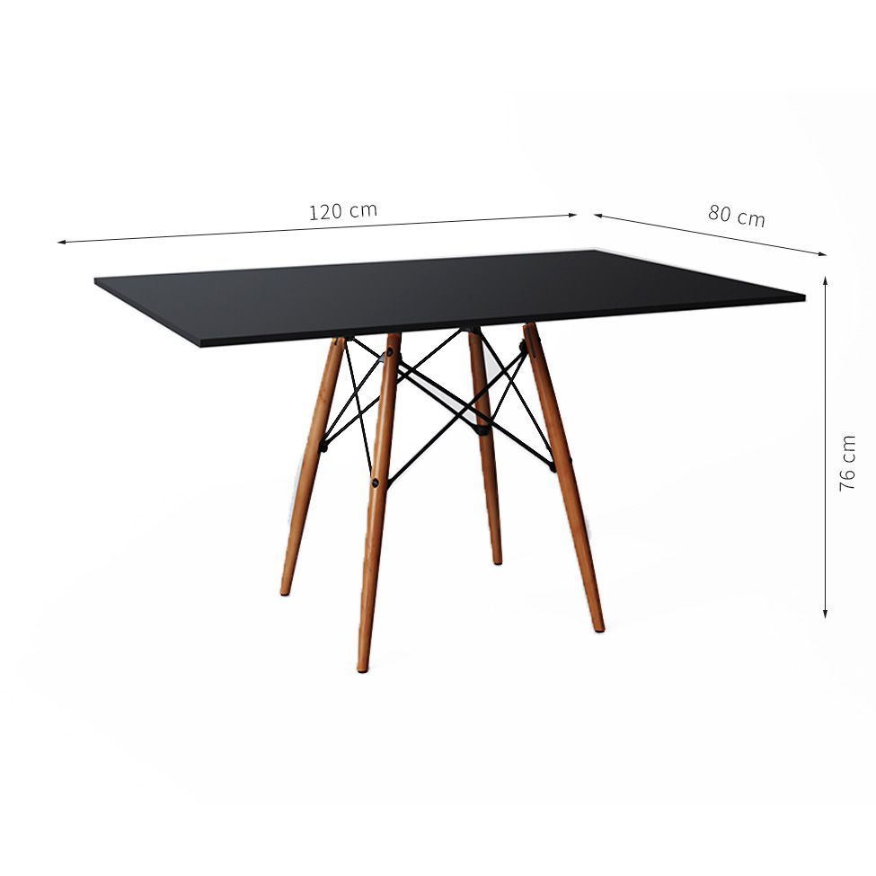 Mesa de Jantar Retangular Eiffel Wood Preta 120 cm