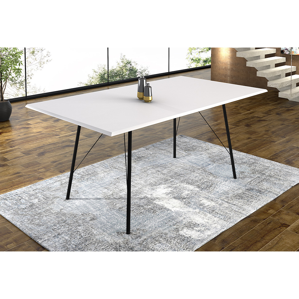 Mesa de Jantar Retangular Paraty Branca e Preta 140 cm