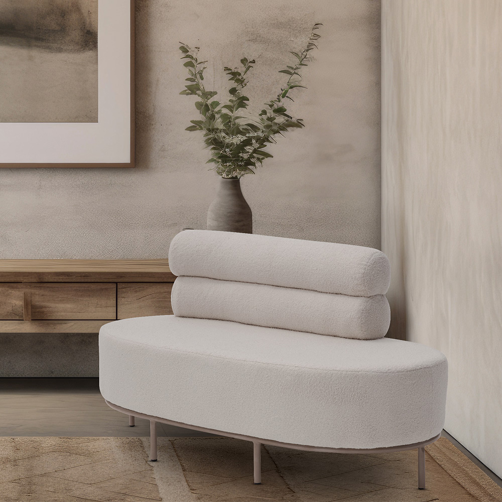 Chaise Mabel Encosto Direito Base Champagne Bouclé Sheep Bege Claro - Nexta Casa