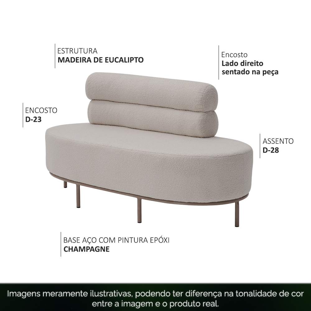 Chaise Mabel Encosto Direito Base Champagne Bouclé Sheep Bege Claro - Nexta Casa