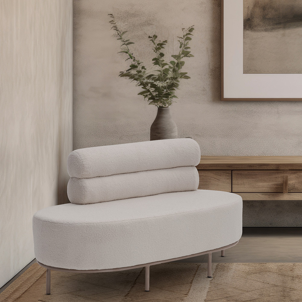 Chaise Mabel Encosto Esquerdo Base Champagne Bouclé Sheep Bege Claro - Nexta Casa