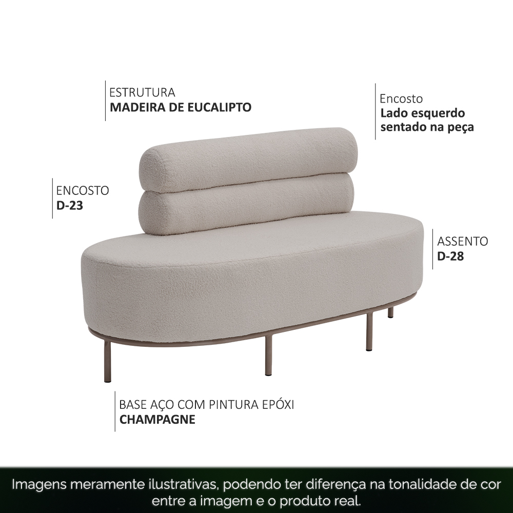 Chaise Mabel Encosto Esquerdo Base Champagne Bouclé Sheep Bege Claro - Nexta Casa