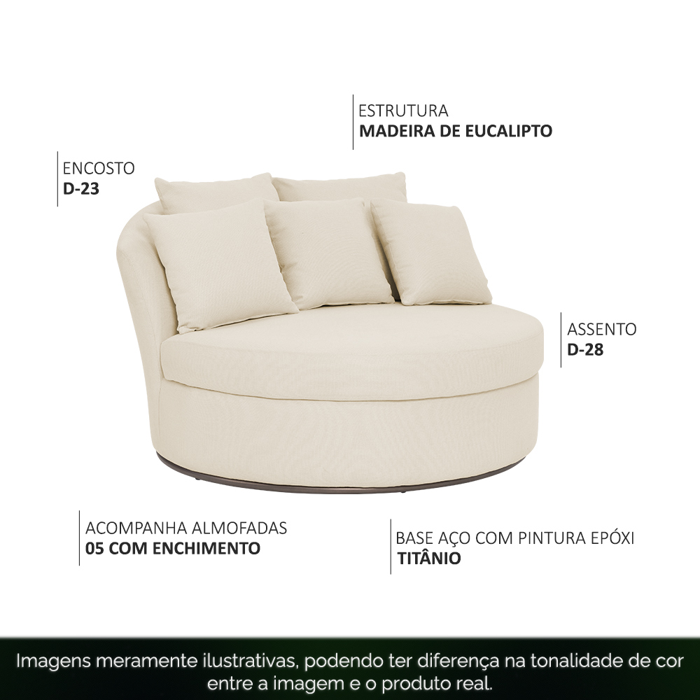 Chaise Redonda Sala de Estar Gaia Base Fixa Titânio Linho Bege Claro - Nexta