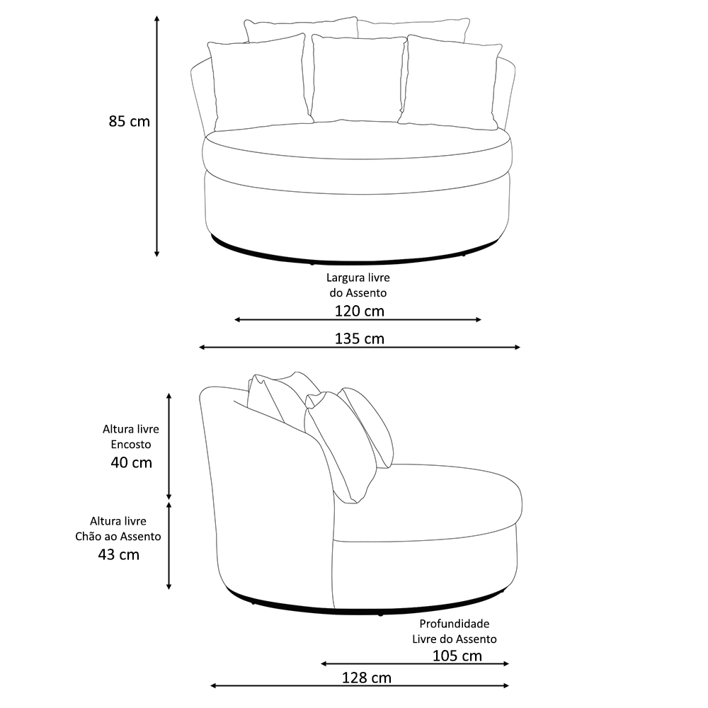Chaise Redonda Sala de Estar Gaia Base Fixa Titânio Linho Bege Claro - Nexta