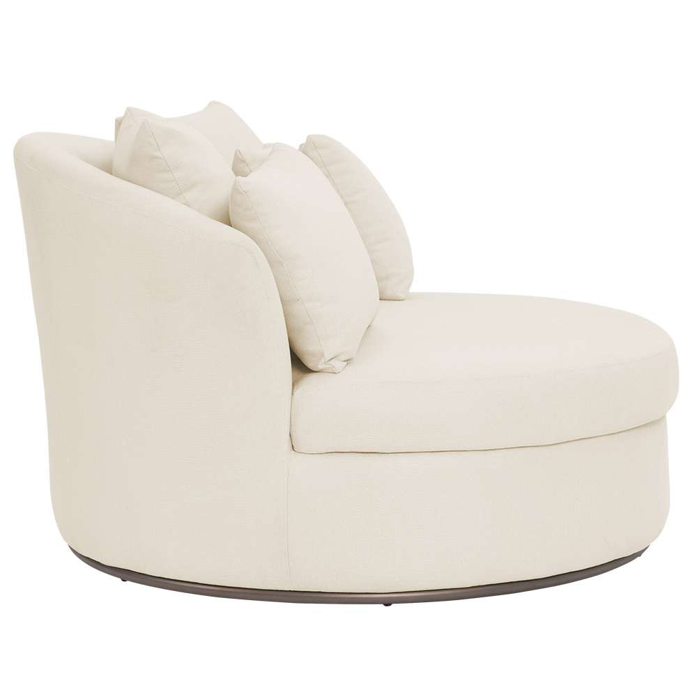 Chaise Redonda Sala de Estar Gaia Base Fixa Titânio Linho Bege Claro - Nexta