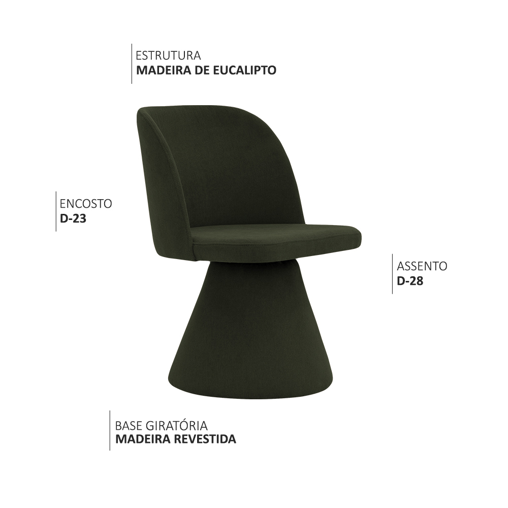 Kit 02 Cadeiras de Jantar Giratória Liz Linho Verde Musgo - Nexta Casa