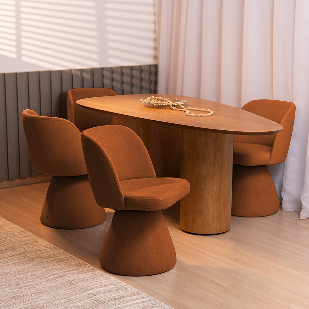 Kit 02 Cadeiras de Jantar Liz Base Fixa Linho Terracota - Nexta Casa