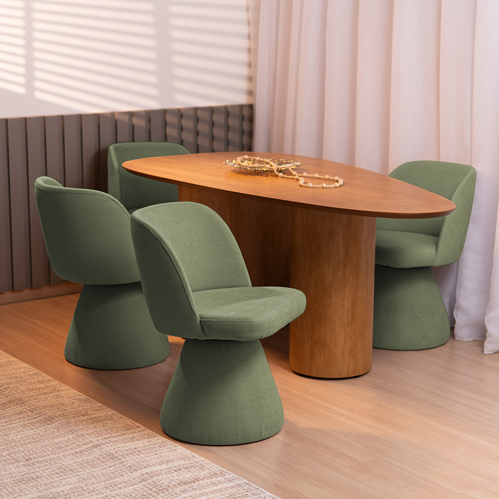 Kit 02 Cadeiras de Jantar Liz Base Fixa Linho Verde - Nexta Casa