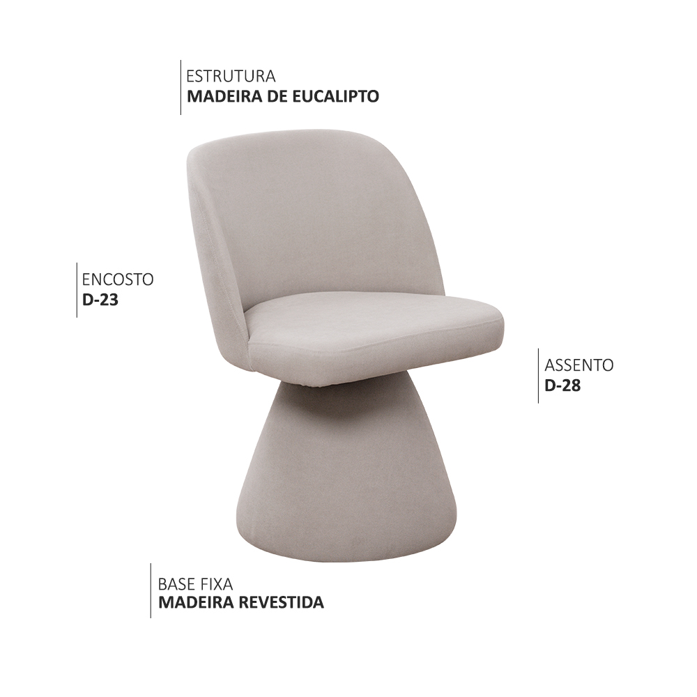 Kit 02 Cadeiras de Jantar Liz Fixa Poliéster Cinza Suave - Nexta Casa