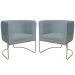 Kit 02 Poltronas Decorativas Betina Base Aço Ouro Fosco Bouclé Azul Claro - Nexta Casa