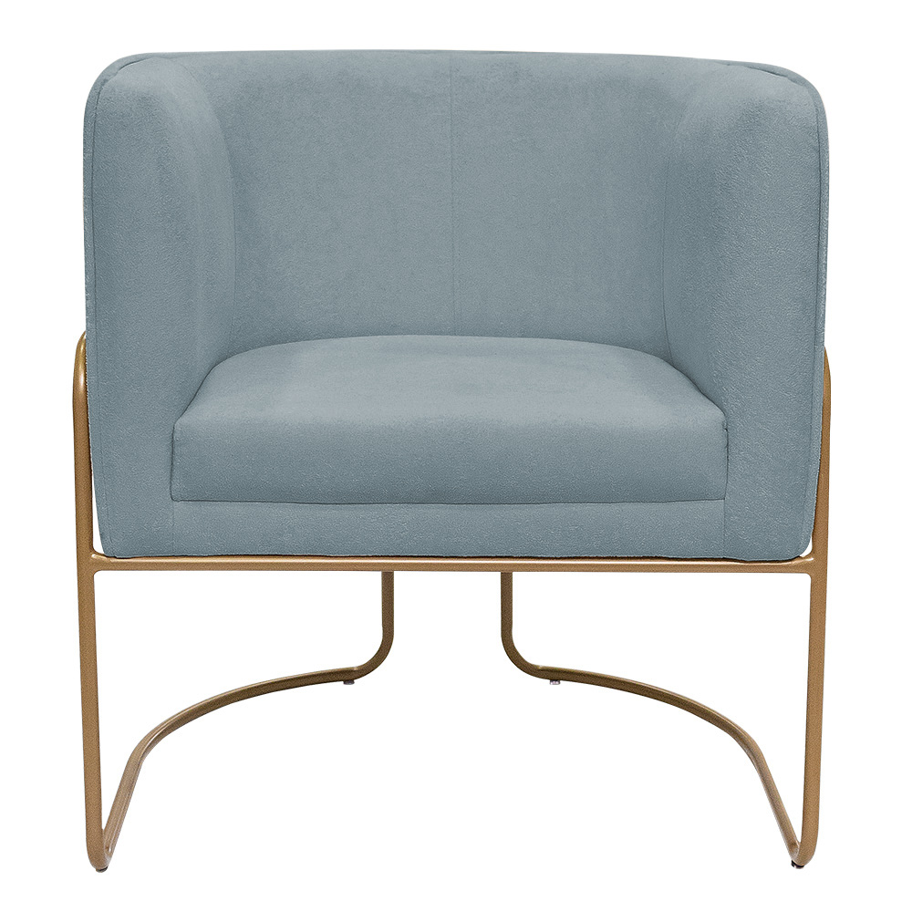 Kit 02 Poltronas Decorativas Betina Base Aço Ouro Fosco Bouclé Azul Claro - Nexta Casa