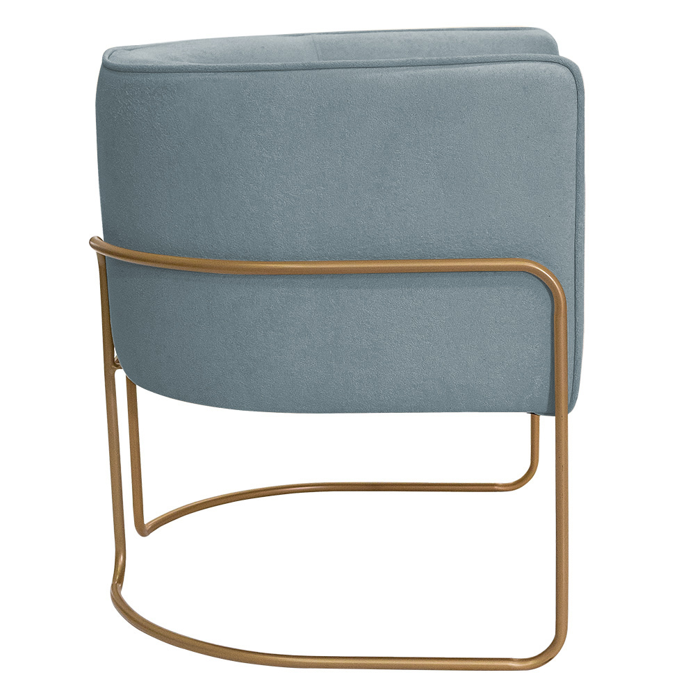Kit 02 Poltronas Decorativas Betina Base Aço Ouro Fosco Bouclé Azul Claro - Nexta Casa