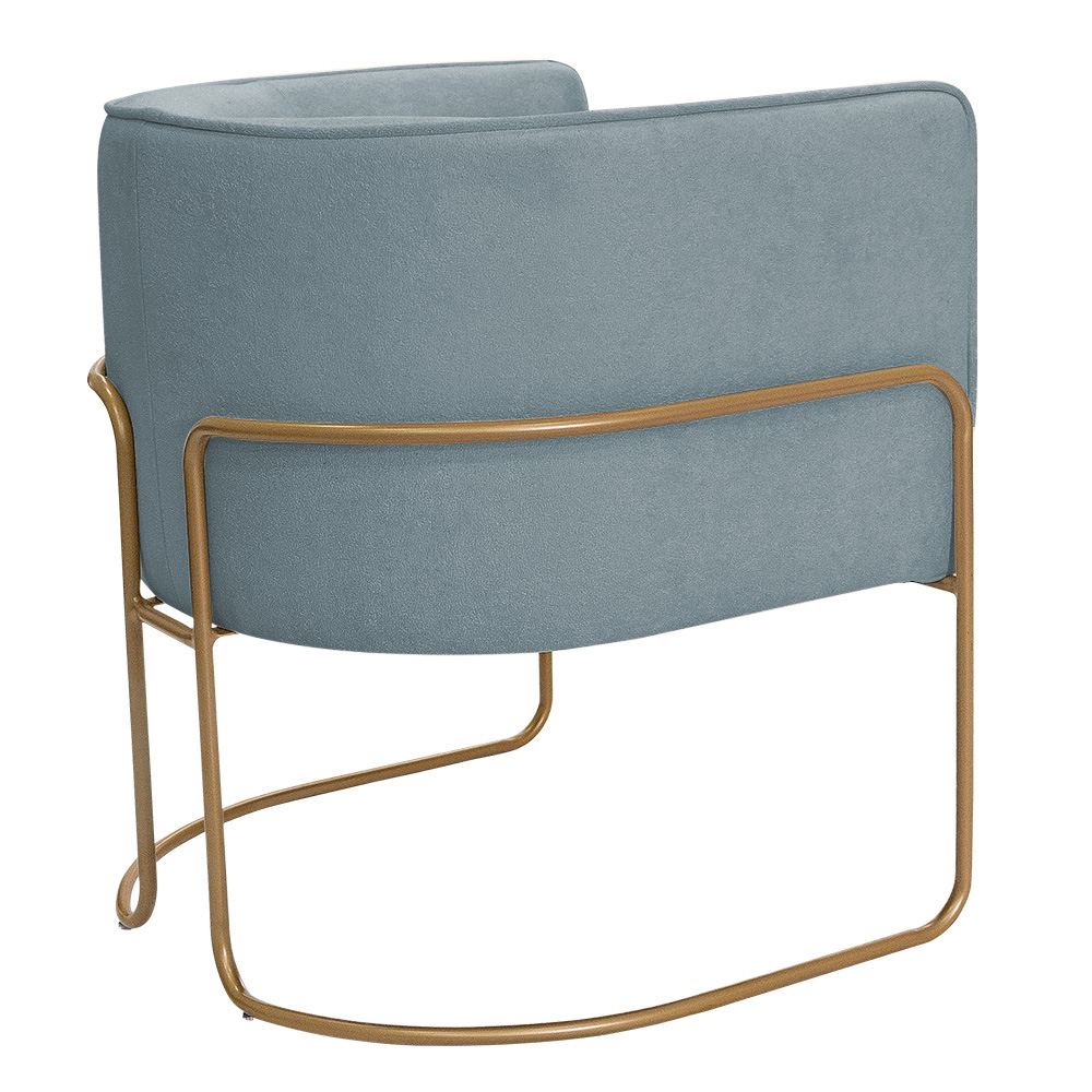 Kit 02 Poltronas Decorativas Betina Base Aço Ouro Fosco Bouclé Azul Claro - Nexta Casa