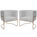 Kit 02 Poltronas Decorativas Betina Base Aço Ouro Fosco Bouclé Cinza Claro - Nexta Casa