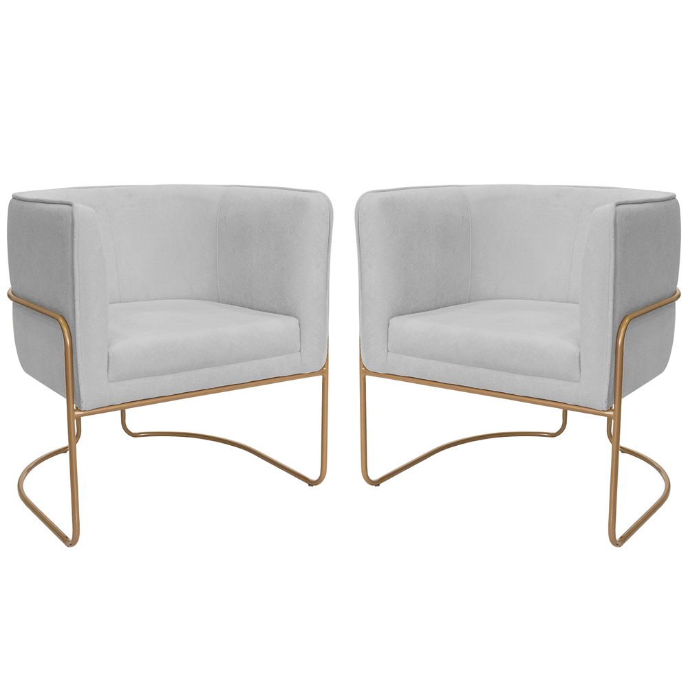 Kit 02 Poltronas Decorativas Betina Base Aço Ouro Fosco Bouclé Cinza Claro - Nexta Casa
