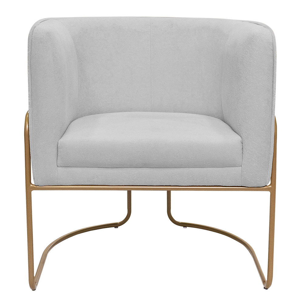 Kit 02 Poltronas Decorativas Betina Base Aço Ouro Fosco Bouclé Cinza Claro - Nexta Casa